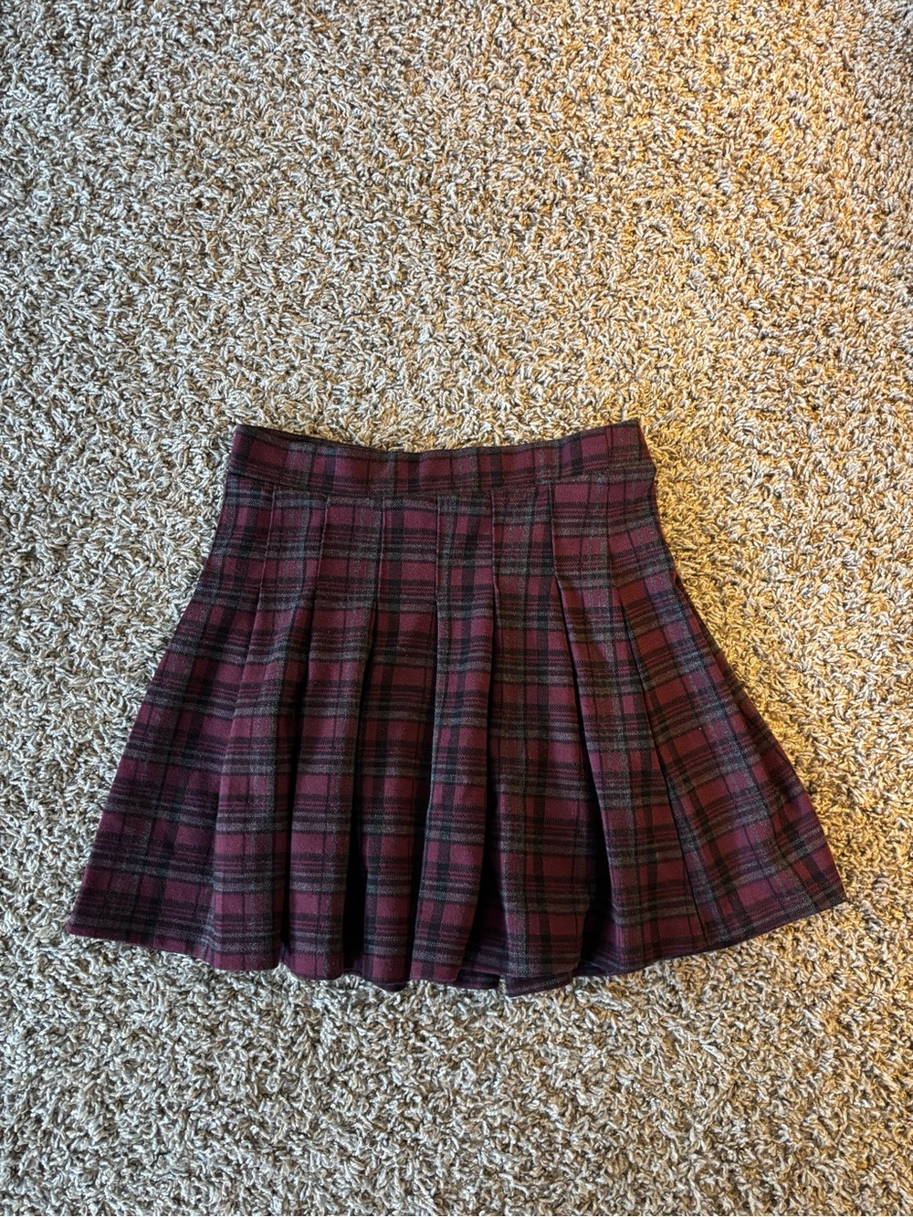 Zara Girls Burgundy Plaid Pleated Mini Skirt Size 13-14 Academia Preppy